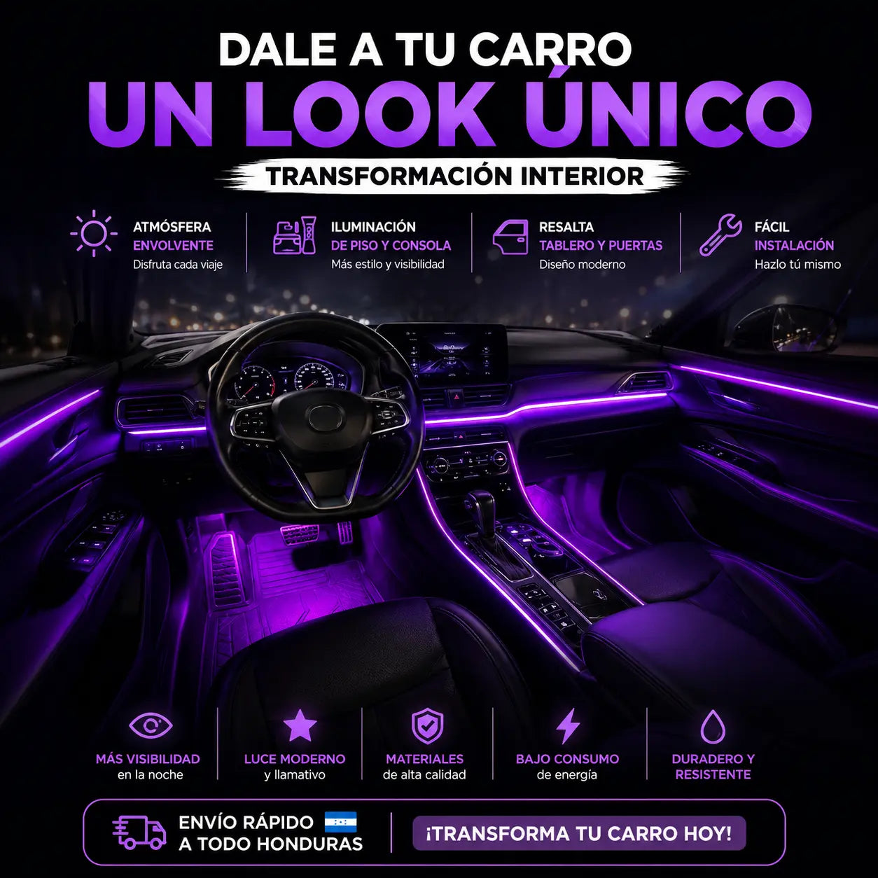 GlowRide™ — Luces LED RGB Interior para Auto