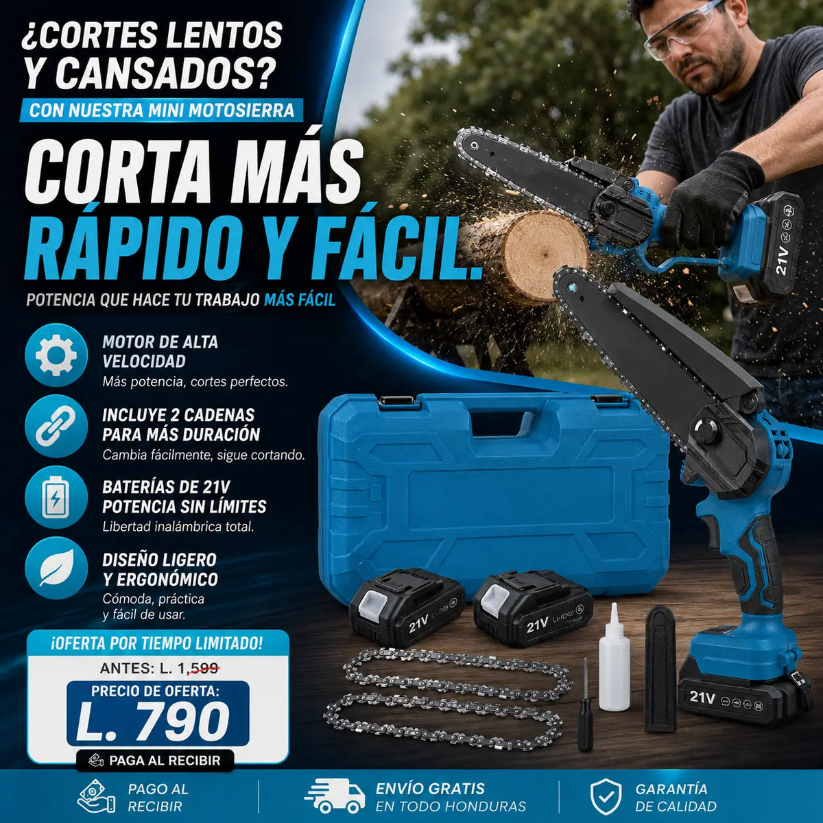 Mini Motosierra Eléctrica 24V — ¡Podá y Cortá con una Sola Mano!