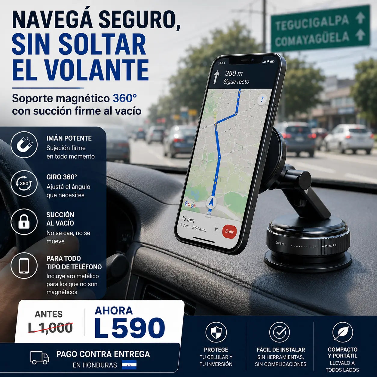 MagLock 360™ — Soporte Magnético para Celular con Succión al Vacío con Garantia