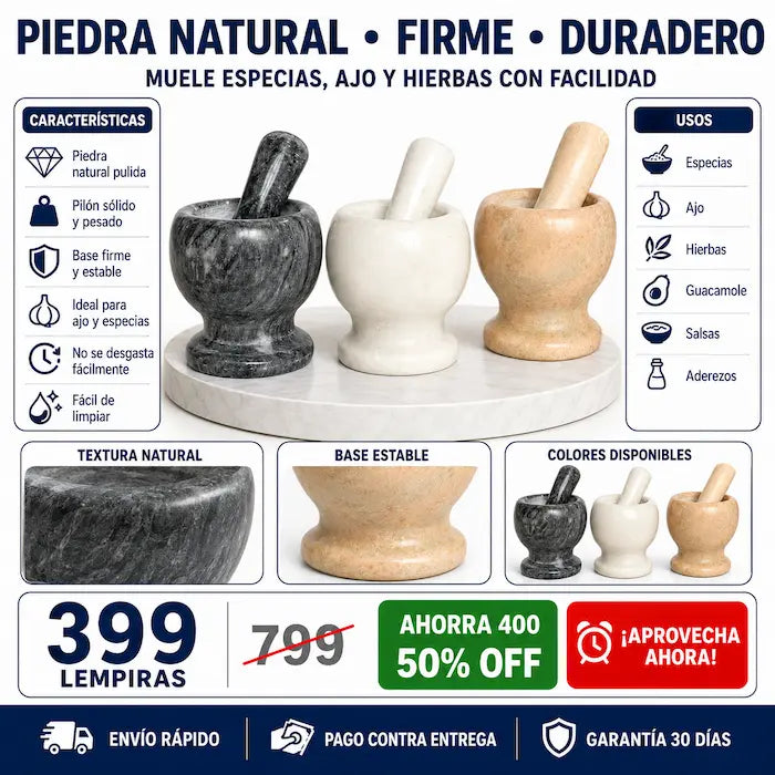 Mortero con Pilón de Piedra Natural — El Sabor Auténtico que Solo da la Cocina Tradicional