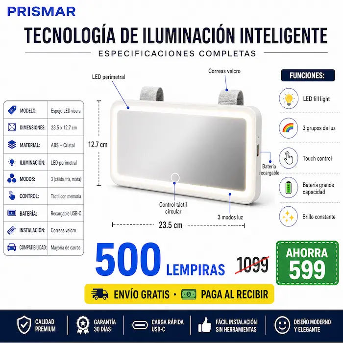 💄 Espejo LED para Visera — ¡Maquillate Perfecta en tu Carro!
