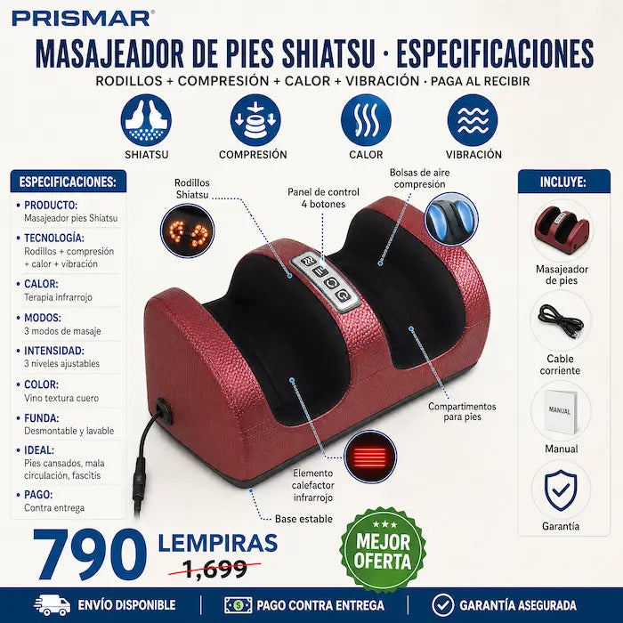 🦶💆 Masajeador de Pies Shiatsu con Calor — 4 en 1 | 3 Intensidades 🌡️✨