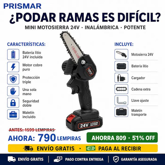🪚 Mini Motosierra Eléctrica 24V — ¡Podá y Cortá con una Sola Mano!