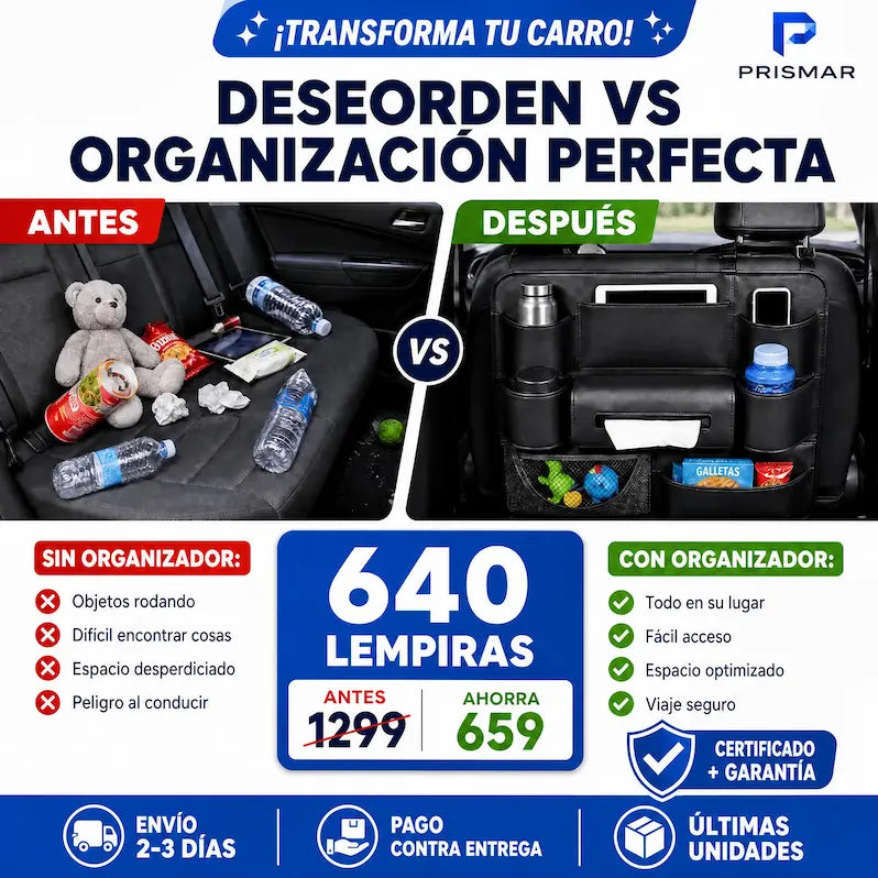 Amazon AutoSpace Pro 3 en 1 – Organizador en Cuero Premium para Asiento Trasero Certificado y con Garantia