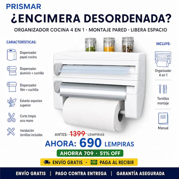 🧻 Organizador de Cocina 4 en 1 — ¡Papel, Aluminio, Film y Especias en un Solo Lugar!