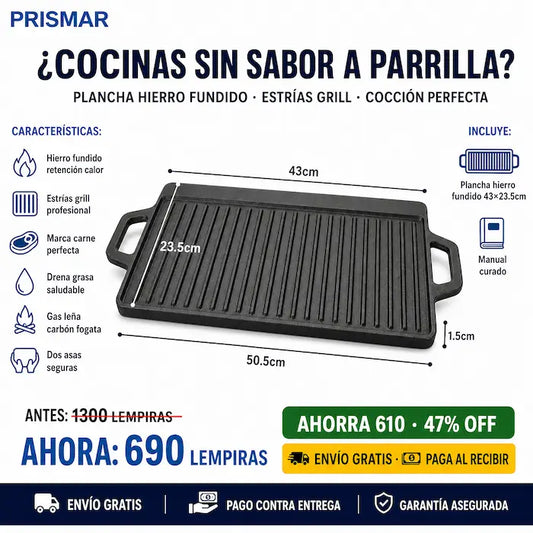 🔥 Plancha Grill de Hierro Fundido — ¡Cocinás como Parrillero Profesional en Casa!