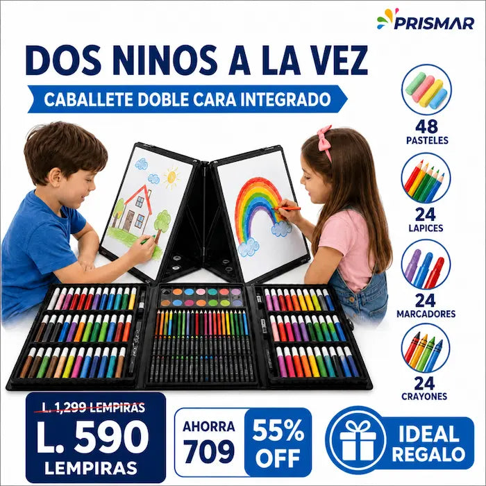 Set de Arte 208 Piezas para Niños — Lápices · Marcadores · Acuarelas · No Tóxico