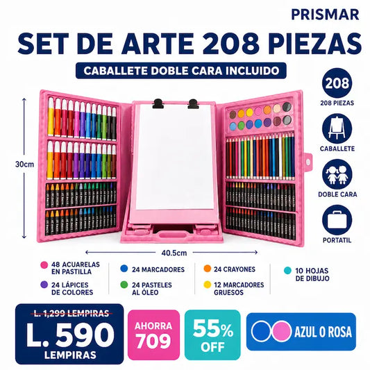 Set de Arte 208 Piezas para Niños — Lápices · Marcadores · Acuarelas · No Tóxico