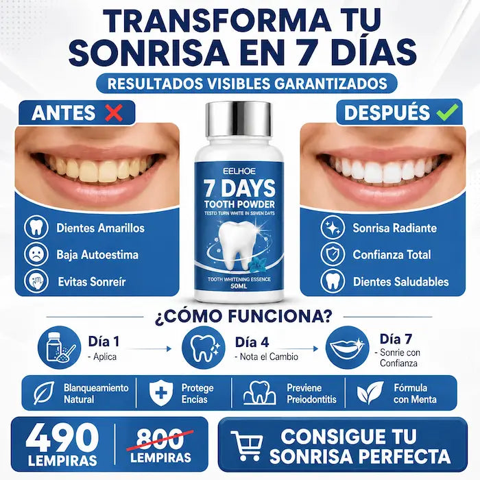 WhiteSmile Powder 7 DAYS ELHOE POLVO BLANQUEADOR DE DIENTES EN 7 DIAS CON GARANTIA Y CERTIFICACION