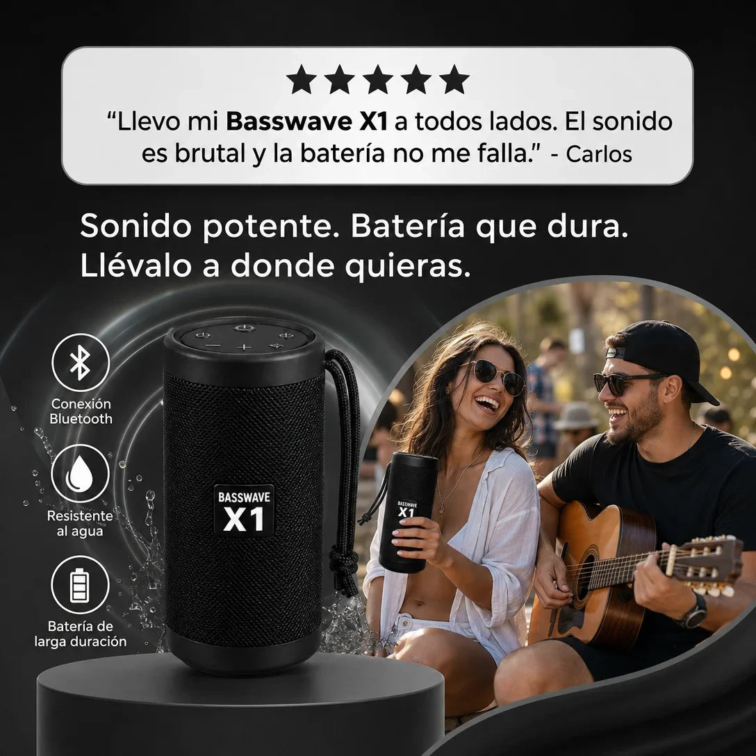 BassWave X1 – Bocina Bluetooth Portátil / Subwoofer para Exteriores