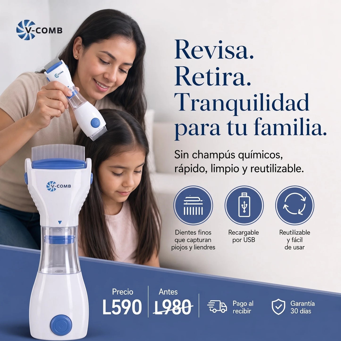 PioClean™ Pro – Eliminador Eléctrico de Piojos y Liendres (Recargable)