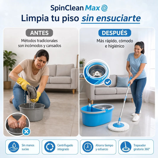 🧹 SpinClean Max — ¡Pisos Impecables Sin Ensuciar las Manos!