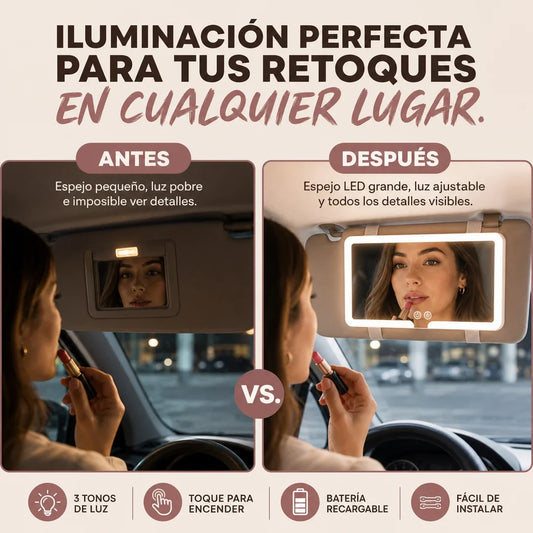 💄 Espejo LED para Visera — ¡Maquillate Perfecta en tu Carro!