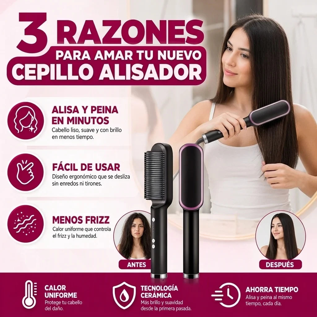 Cepillo Alisador Premium Amazon Importado de Alta Temperatura con garantía 12 Meses