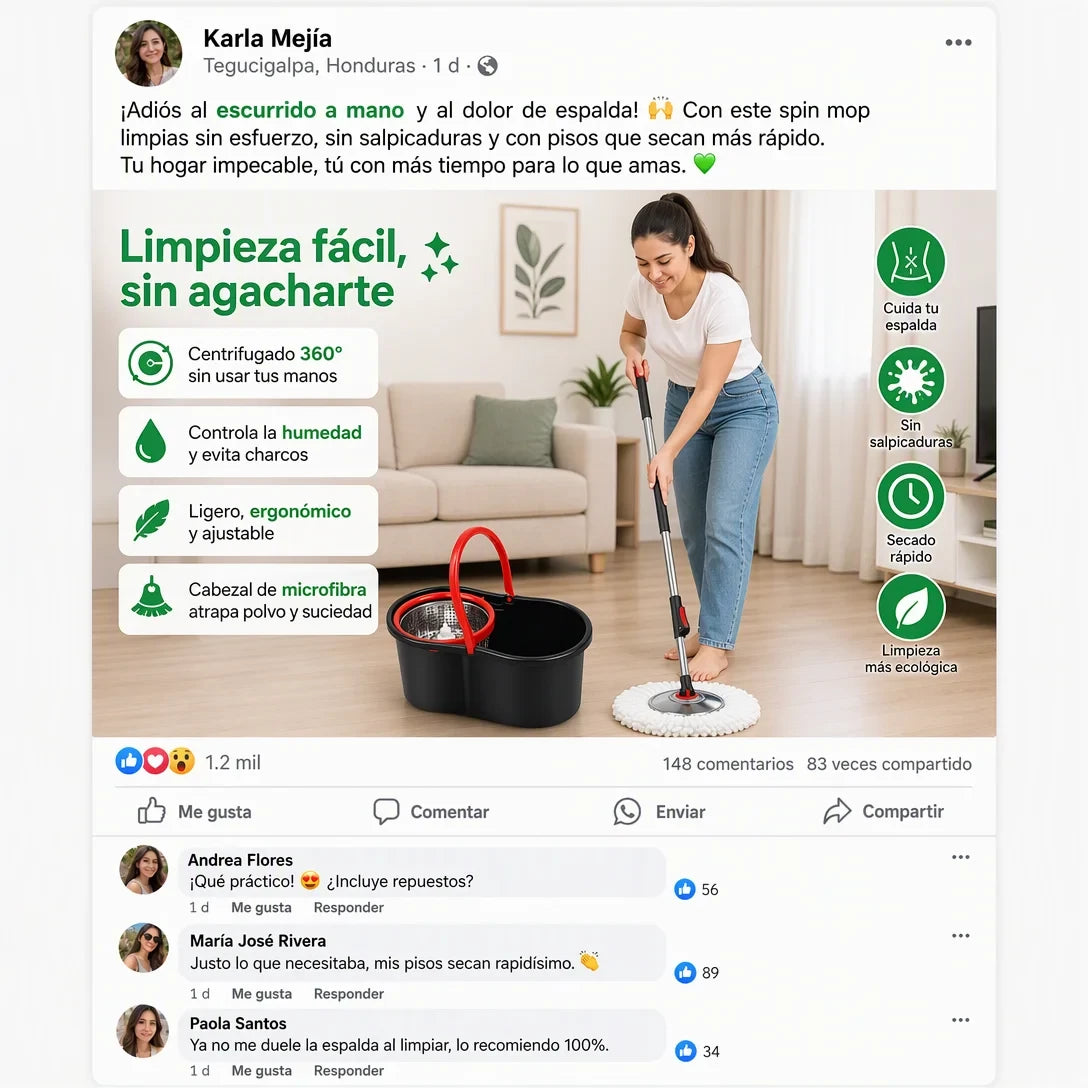 SpinClean Max — ¡Pisos Impecables Sin Ensuciar las Manos!