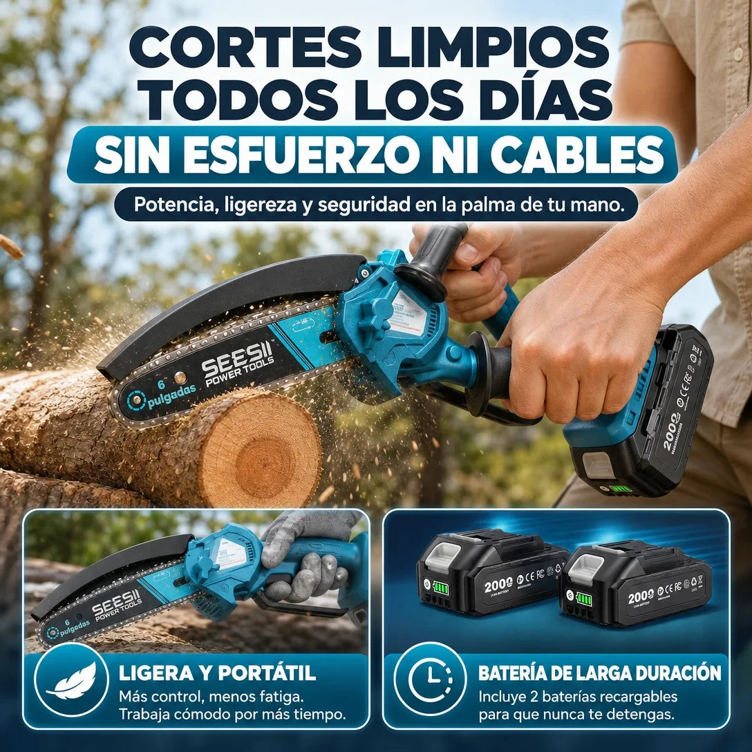 Mini Motosierra Eléctrica 21V — ¡Podá y Cortá con una Sola Mano!
