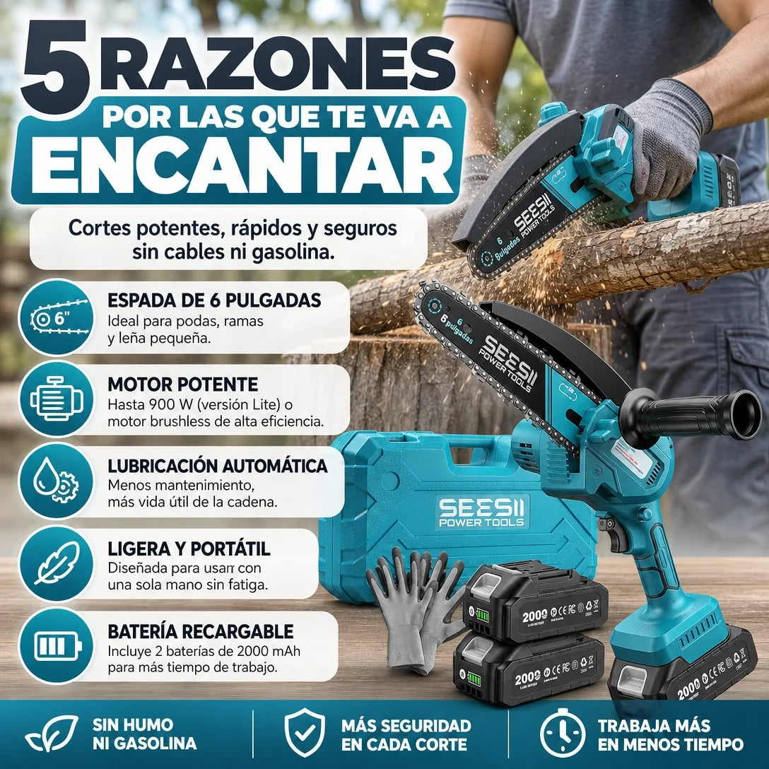 Mini Motosierra Eléctrica 21V — ¡Podá y Cortá con una Sola Mano!