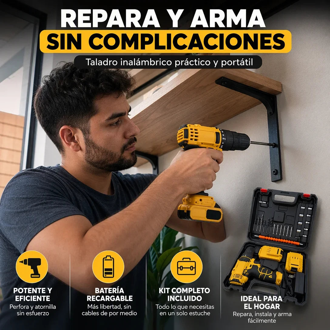 Kit Taladro Inalámbrico 3 en 1 — 21V · 2 Baterías
