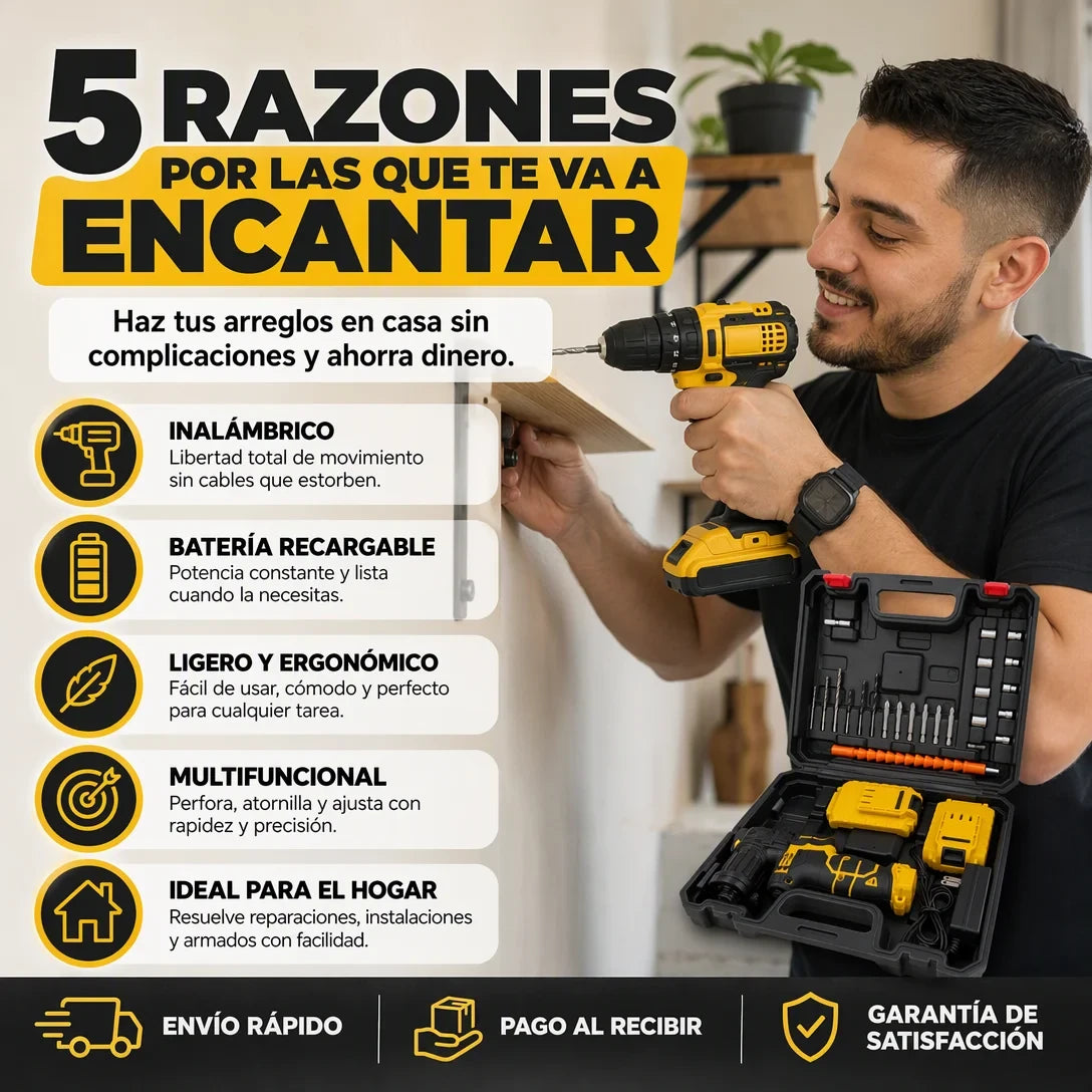 Kit Taladro Inalámbrico 3 en 1 — 21V · 2 Baterías