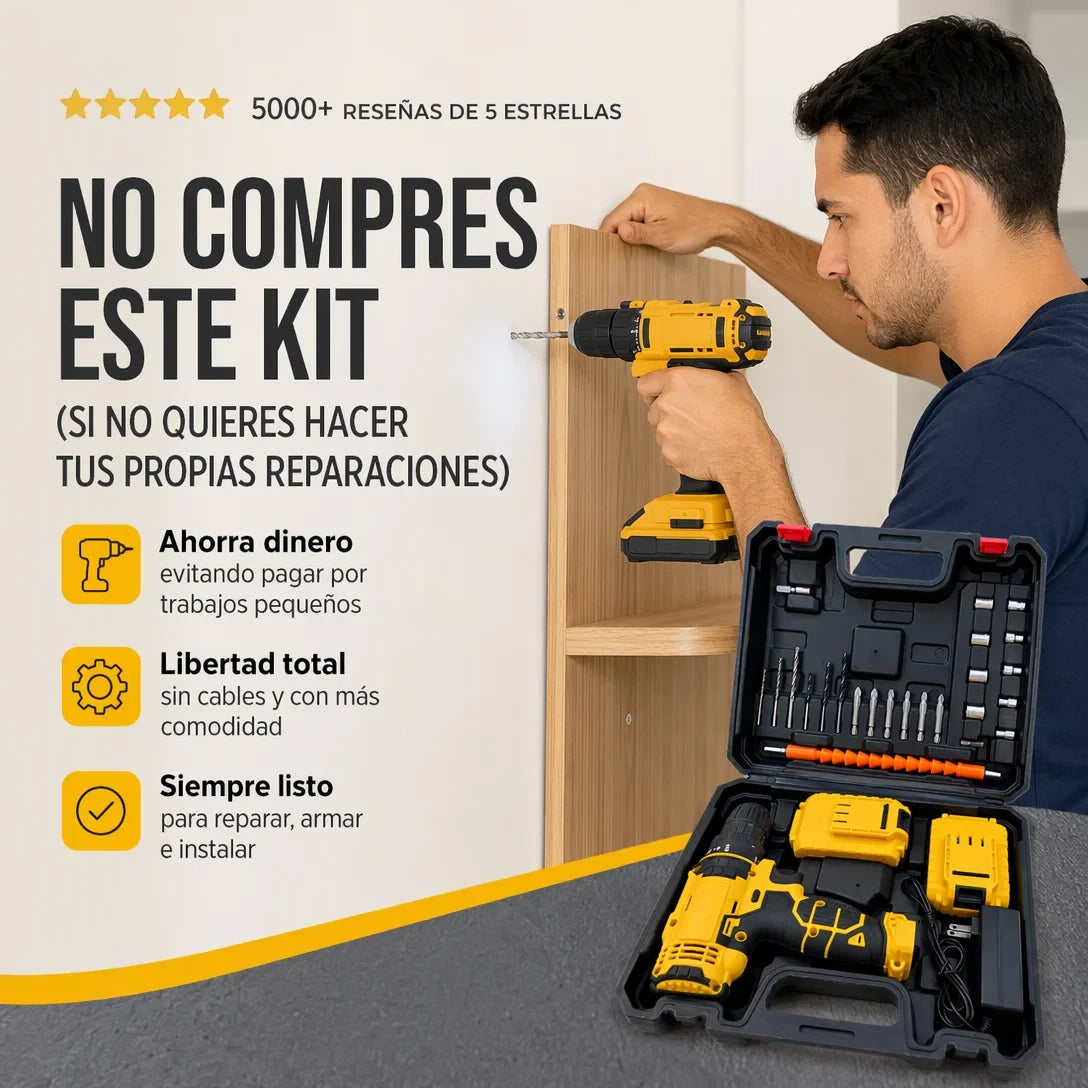 Kit Taladro Inalámbrico 3 en 1 — 21V · 2 Baterías