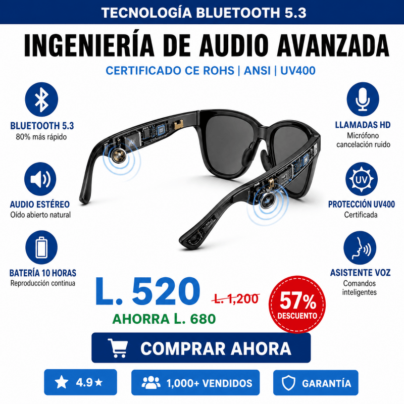 Gafas Inteligentes Bluetooth Pro – Auriculares Integrados & Lentes UV CERTIFICACION CONTESTA LLAMADAS - Inversiones Alkosto