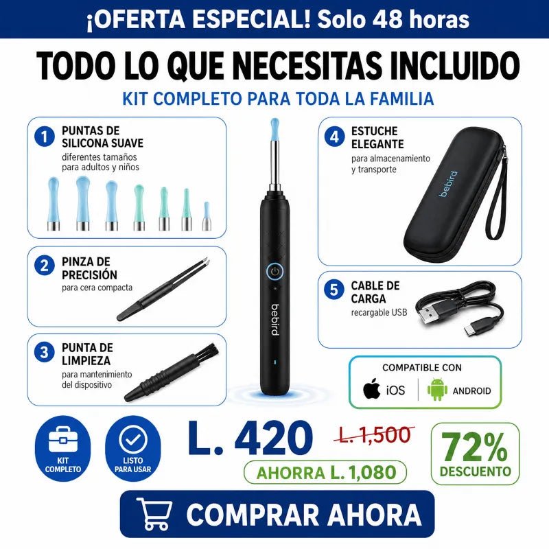 LIMPIADOR DE OÍDOS CON CÁMARA 4K Y LUZ LED GARANTÍA Y CERTIFICACIÓN - Inversiones Alkosto
