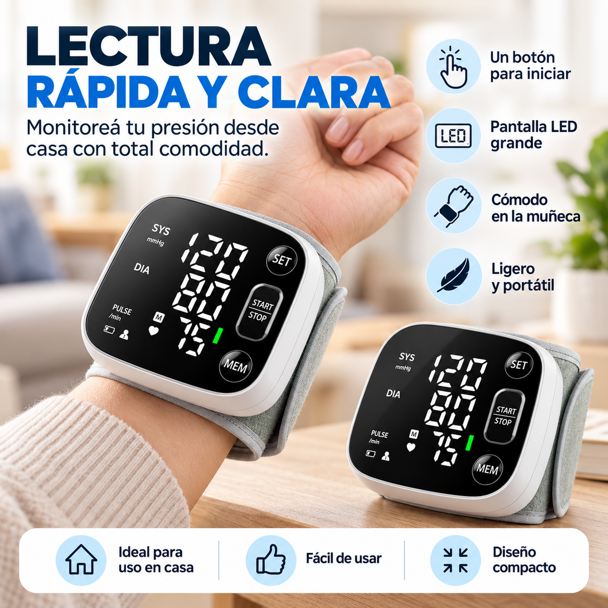 NUEVO Monitor Digital 2026 de Presión Arterial de Muñeca – Pantalla LED, Memoria Doble y Voz Guía + seguro de Garantía