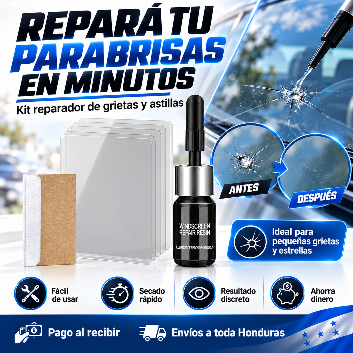 GlassGuard Pro™ – Kit Reparador de vidrio Automotriz o de hogar