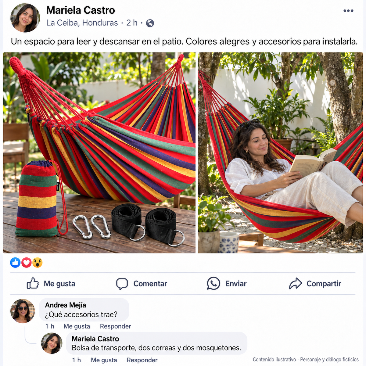 Hamaca Doble Anti-Volteo con Barra de Madera
