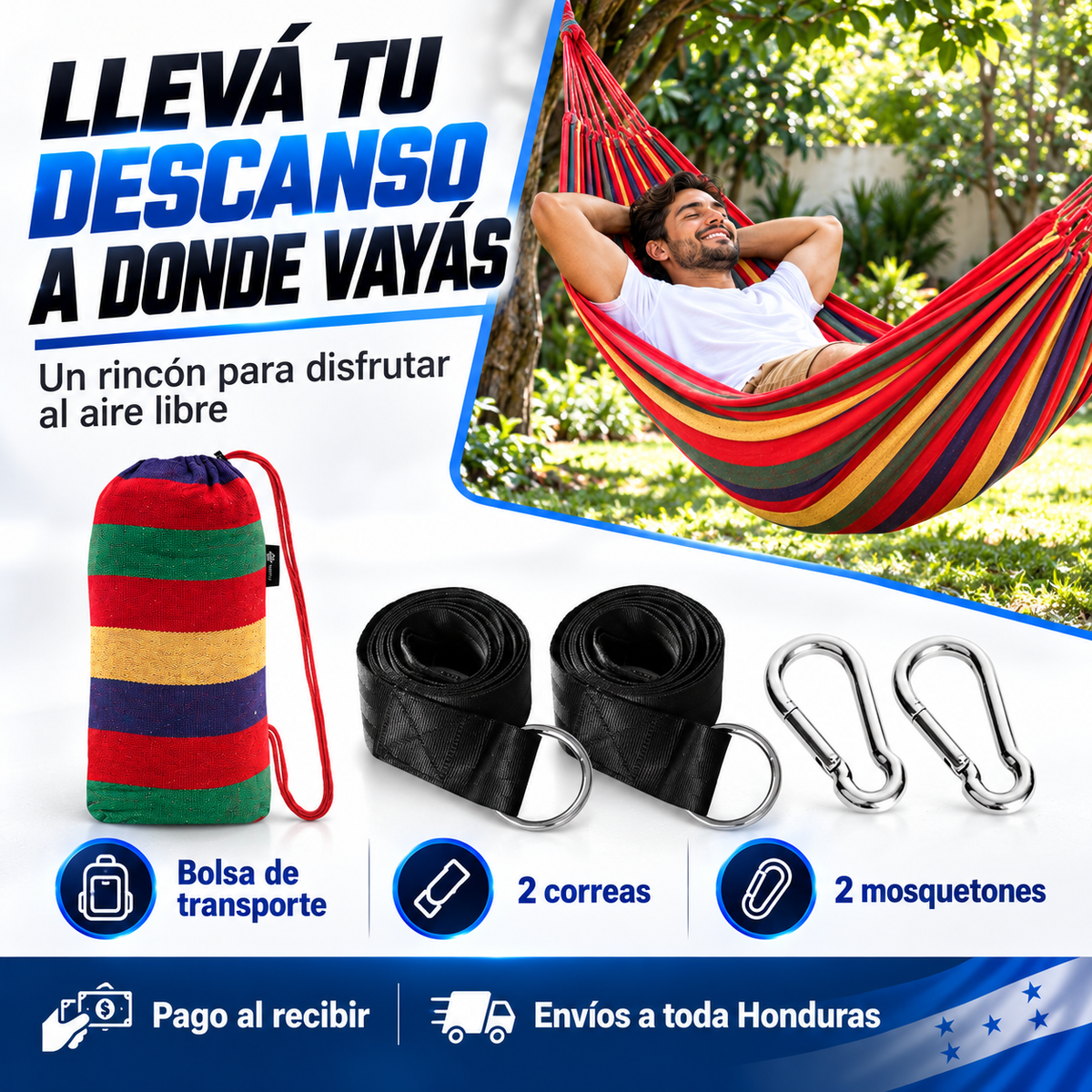 Hamaca Doble Anti-Volteo con Barra de Madera