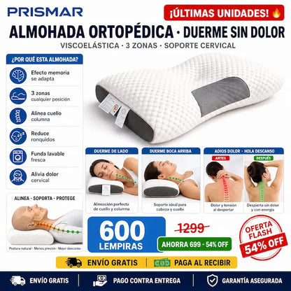 😴💆 Almohada Ergonómica Cervical — 3 Zonas de Soporte | Adiós al Dolor de Cuello ✨🛌