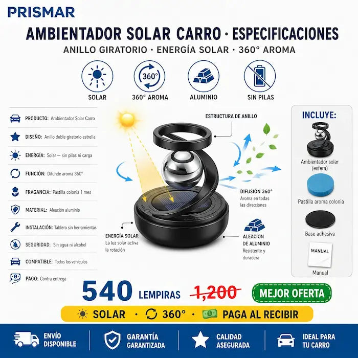 🚗☀️ Ambientador Solar para Carro con Anillo Giratorio — Sin Pilas | Difusión 360° | Decorativo ✨🌸