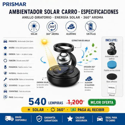 🚗☀️ Ambientador Solar para Carro con Anillo Giratorio — Sin Pilas | Difusión 360° | Decorativo ✨🌸