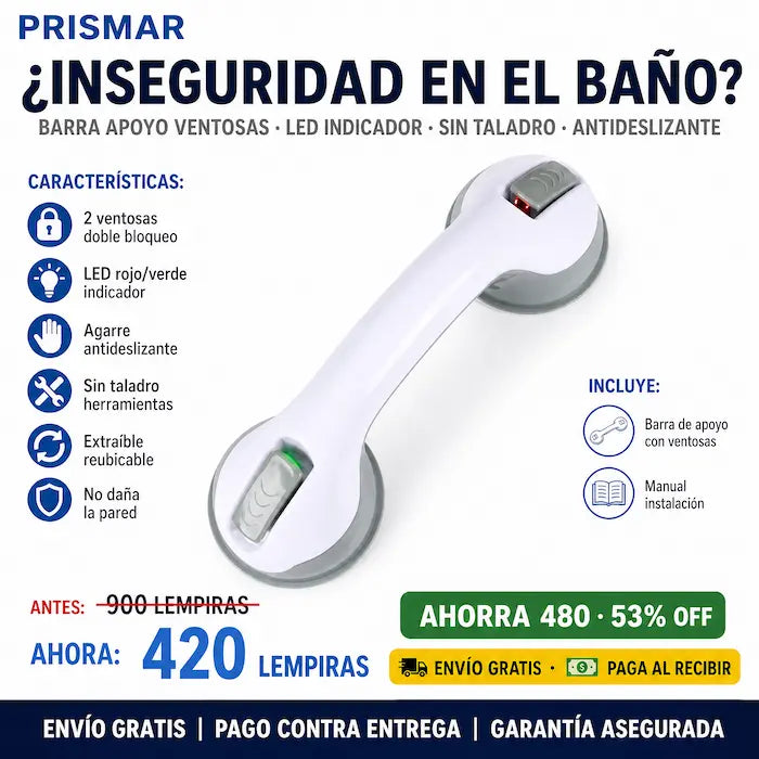 🛁🛡️ Agarradera de Seguridad para Baño — Sin Taladro | Indicador Verde | Instalada en 5 Segundos ✅💧