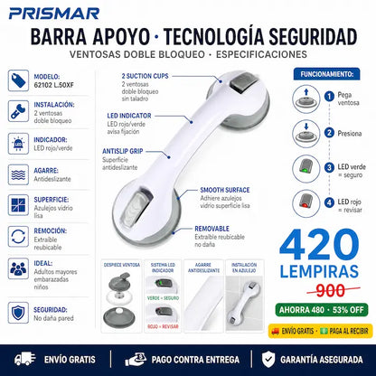 🛁🛡️ Agarradera de Seguridad para Baño — Sin Taladro | Indicador Verde | Instalada en 5 Segundos ✅💧