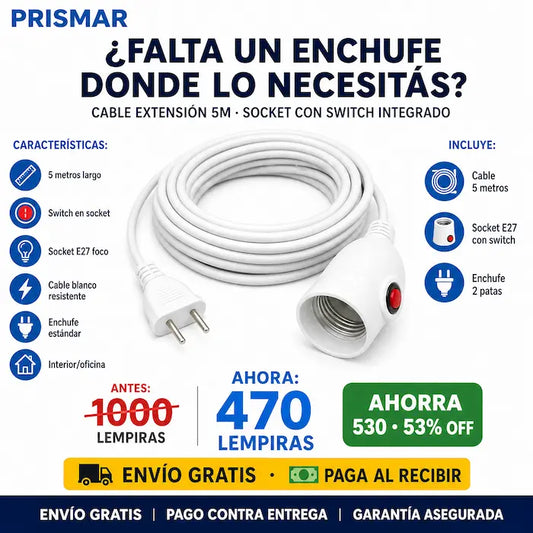 ⚡ Extensión Eléctrica 5 Metros con Switch — ¡Alcanzá Cualquier Rincón de tu Hogar!