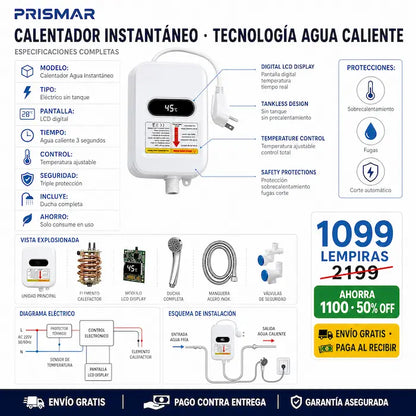 🚿 Calentador de Agua Instantáneo con Ducha — ¡Agua Caliente en 3 Segundos!