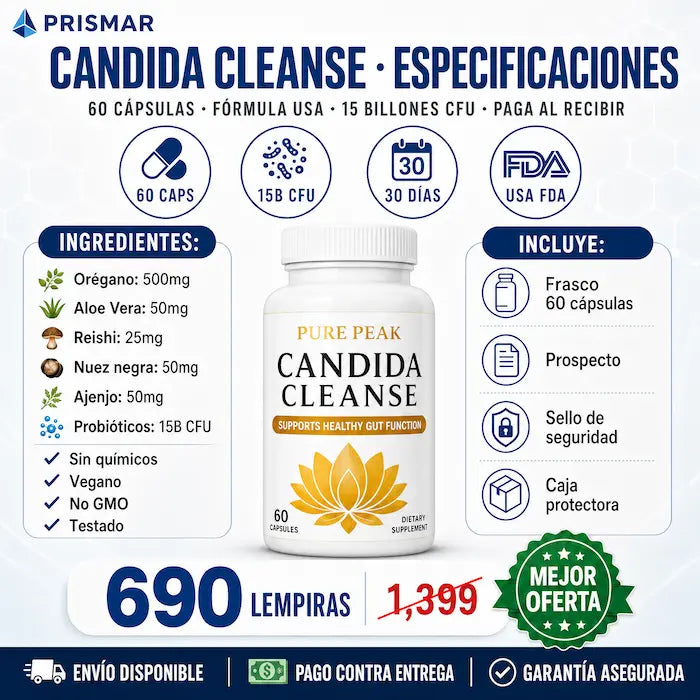 🌿💊 Candida Cleanse Pure Peak — Limpieza Intestinal Natural | 60 Cápsulas | Fabricado en USA 🇺🇸✅