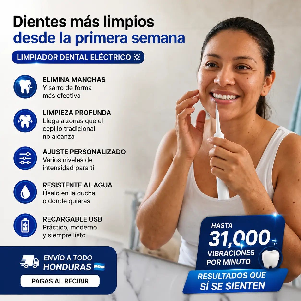OralClean Pro™ | Cepillo Dental Eléctrico + Removedor de Sarro | 31,000 Vibraciones Pago al Recibir Honduras