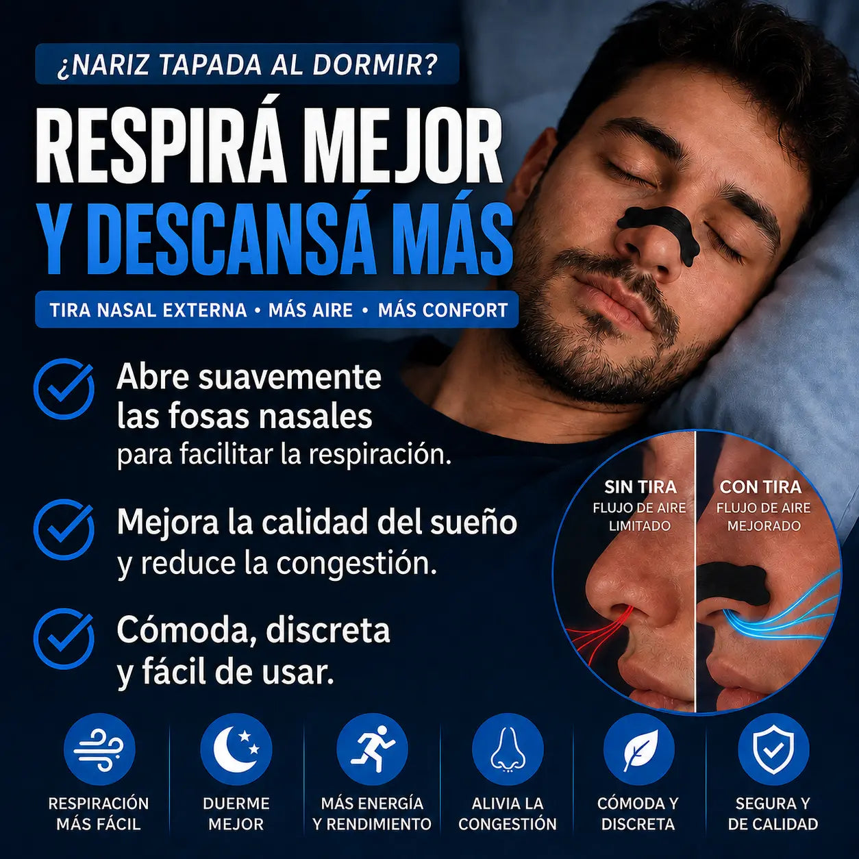 NightBreathe™ — Tiras Nasales para Respirar Mejor