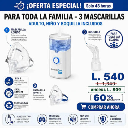 BreatheEase Ultra™ – Nebulizador Ultrasónico Portátil Certificado