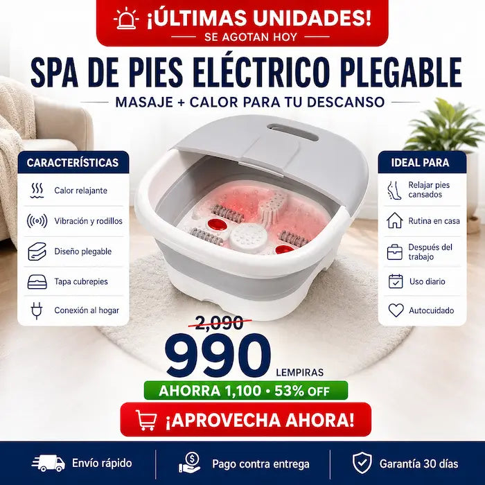 Spa de Pies Eléctrico Plegable con Masaje y Calor — Relajación de Salón en Casa