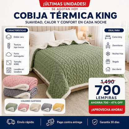 Cobija Térmica Doble Cara KING con Forro Borreguito — El Abrazo más Caliente para tu Cama