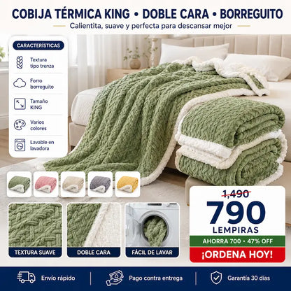 Cobija Térmica Doble Cara KING con Forro Borreguito — El Abrazo más Caliente para tu Cama