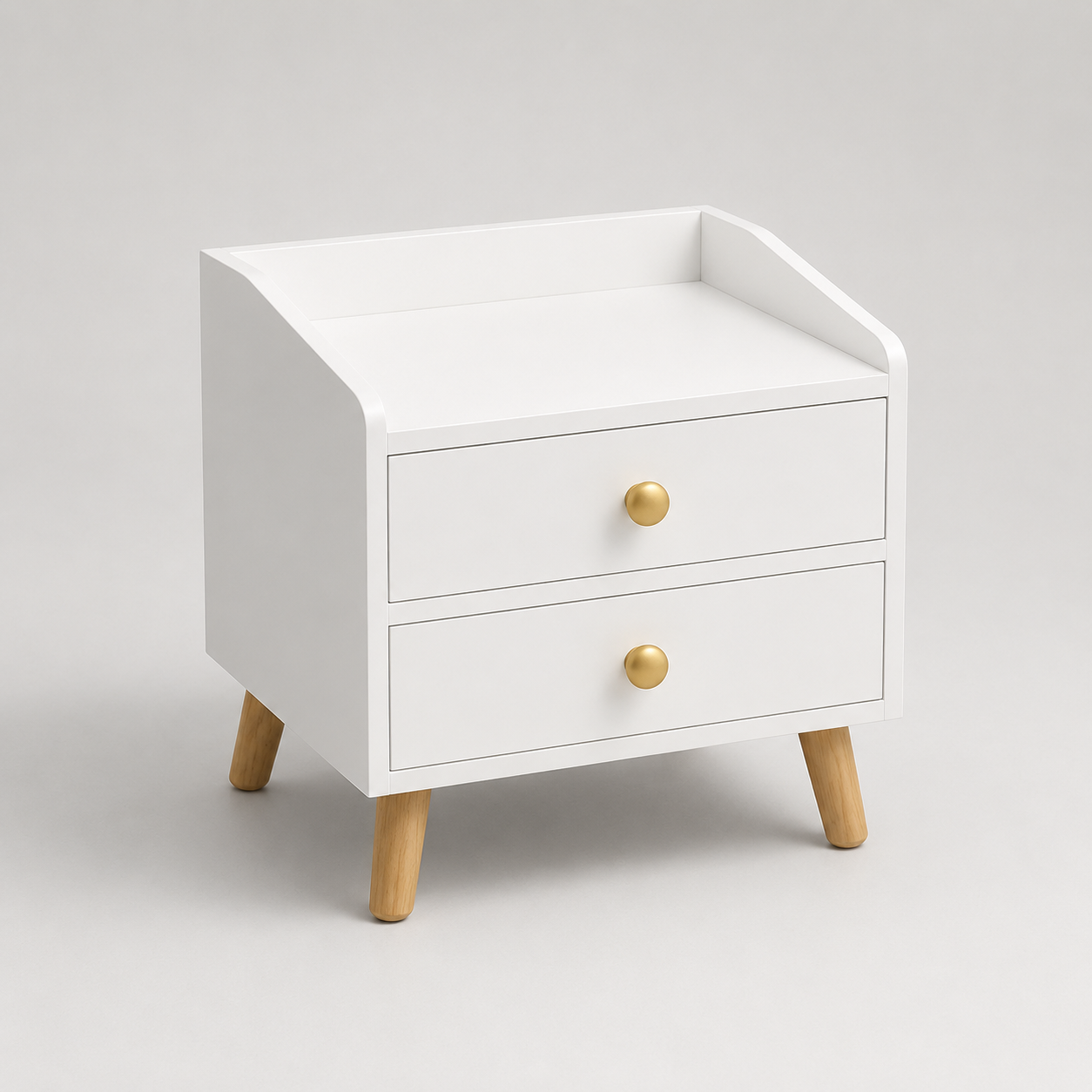 Mesita de Noche Moderna con 2 Cajones y Patas de Madera — Estilo Minimalista para tu Dormitorio