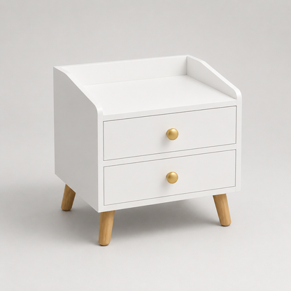 Mesita de Noche Moderna con 2 Cajones y Patas de Madera — Estilo Minimalista para tu Dormitorio