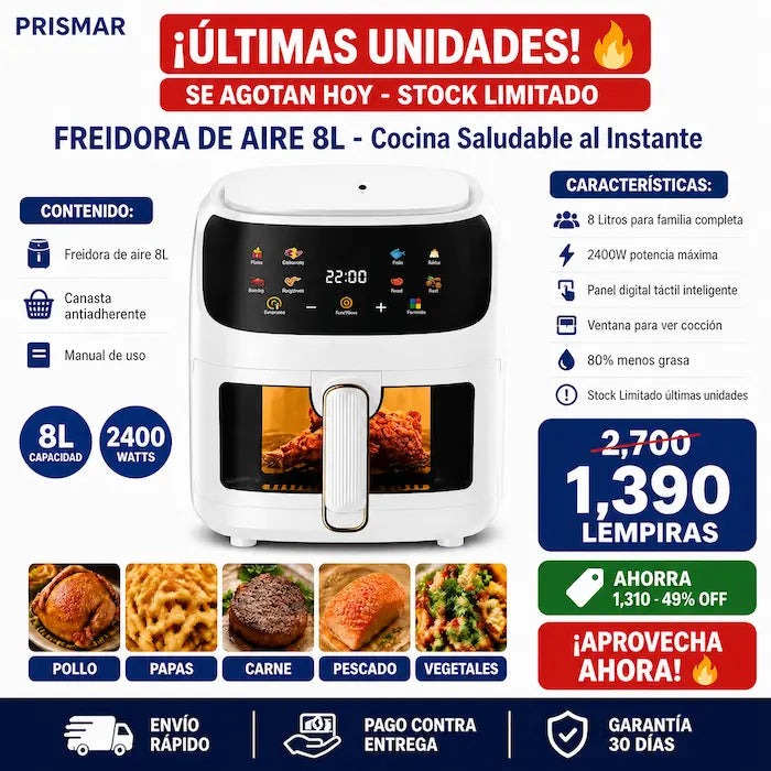 Freidora de Aire Digital 8 Litros de Gran Capacidad