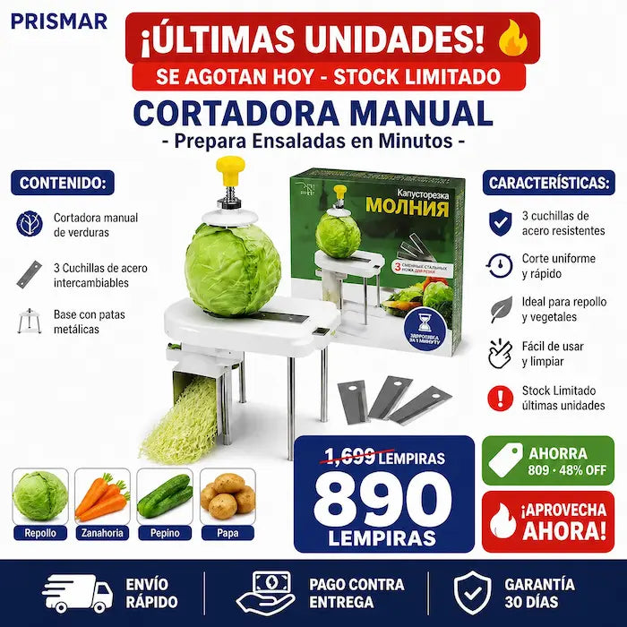 Cortadora Manual de Verduras con 3 Cuchillas de Acero