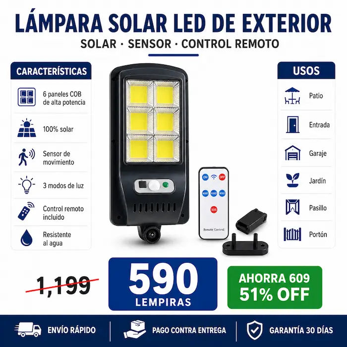 Lámpara Solar LED con Sensor de Movimiento y Control Remoto — Iluminación Gratis y Más Seguridad