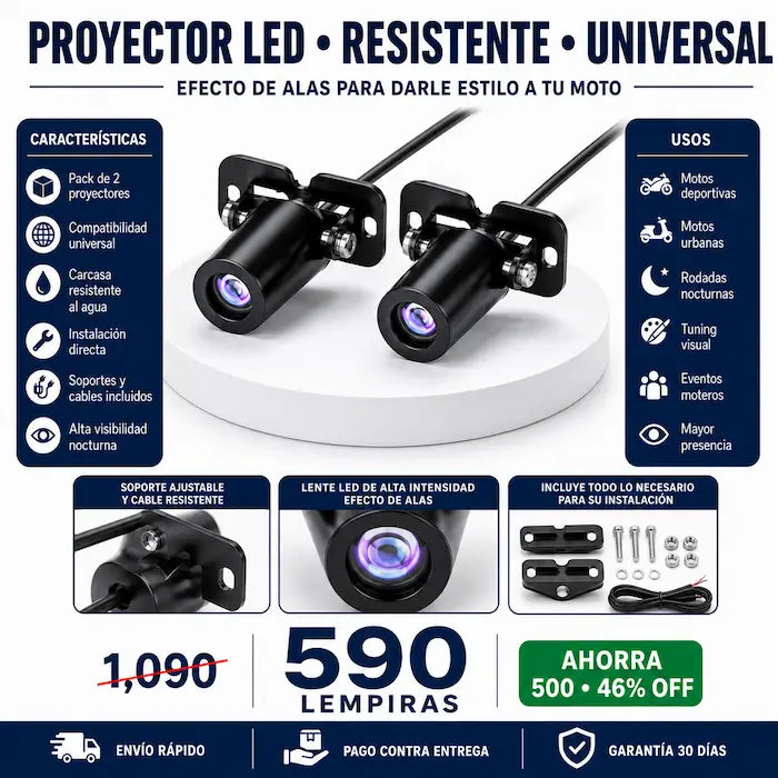 Luces LED Proyector de Alas de Ángel para Moto — Estilo Único que Llama la Atención